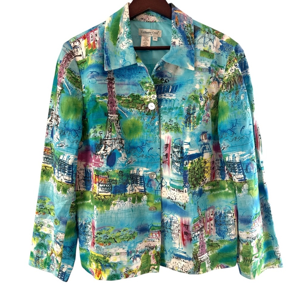 Eiffel Tower Artsy Linen Blend Blazer Medium Women’s Coldwater Creek